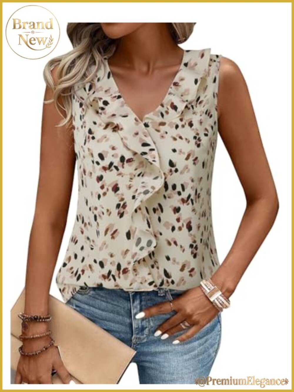 Womens Sleeveless V Neck Ruffle Tank Top Business Casual Work Blouse